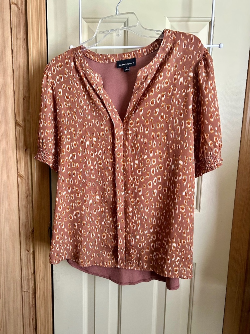 Women's FORTUNE + IVY Selena Mixed Material Blouse - Size Large